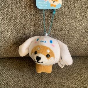BNWT Japan 8cm Mameshiba Puppy x Sanrio Cinnamoroll Plush keychain